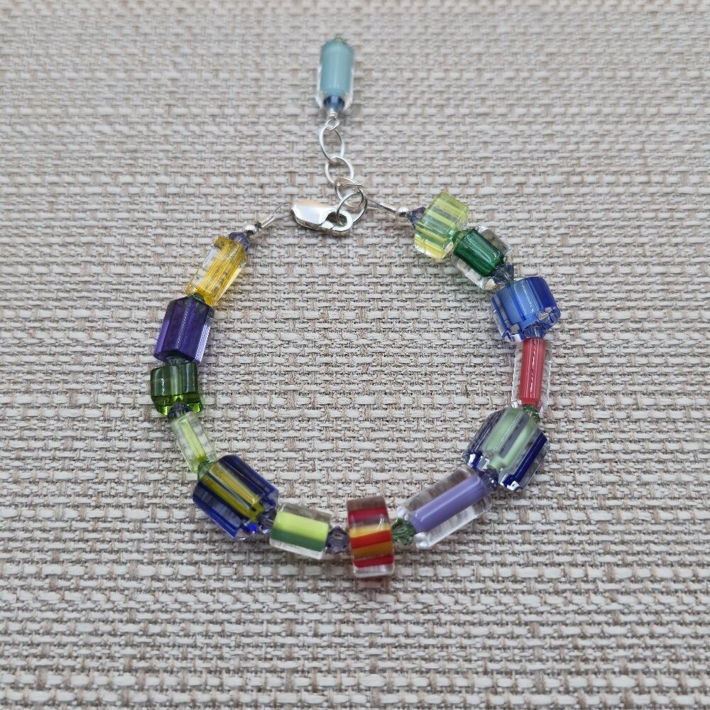 7+1 Inch Sterling Silver Colorful Plastic Handmade Bracelet B647